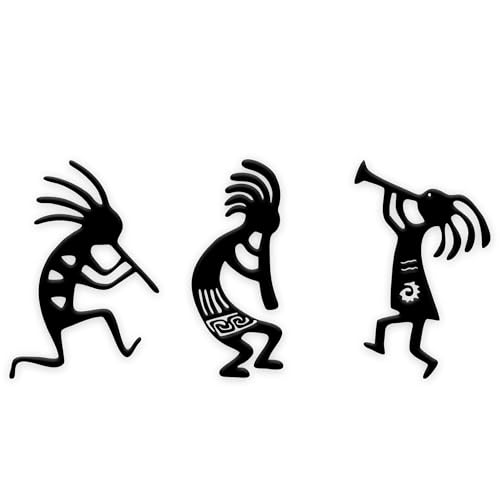 Rajukit Kokopelli Wandkunst aus Metall – Kokopelli Wanddekoration, Südwesten, Wanddekoration für den Innen- und Außenbereich (3er-Set, schwarz) von Rajukit