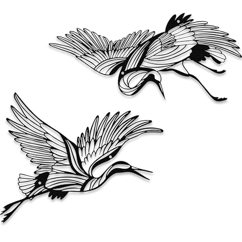 Rajukit Reiher-Wandkunst, Metalldekor, japanische 2-teilige fliegende Kranich-Skulptur, handgeschmiedete japanische Heimdekoration für moderne Innenräume, zweiteiliger Zen-Vogel-Wandkunst (Stil Rajukit Reiher-Wandkunst, Metalldekor, japanische 2-teilige fliegende Kranich-Skulptur, handgeschmiedete japanische Heimdekoration für moderne Innenräume, zweiteiliger Zen-Vogel-Wandkunst (Stil von Rajukit