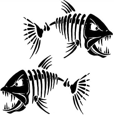 2x Skelett Fisch Gräten 30cm breite Aufkleber Angler Angelboot Sticker Boot Boote Beschriftung Bug Heck Fische Angeln Schlauchboot von Rakelfix