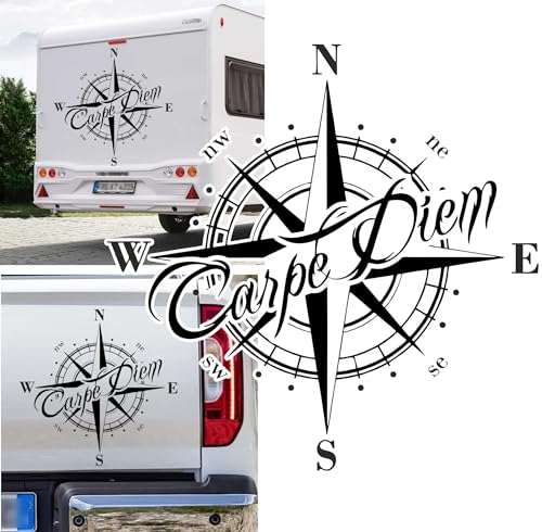 Kompass Carpe Diem Nutze den Tag Aufkleber Größe&Farbe wählbar Hund Hunde Wohnmobil Caravan Autoaufkleber Sticker Kompassrose Windrose Camper von Rakelfix