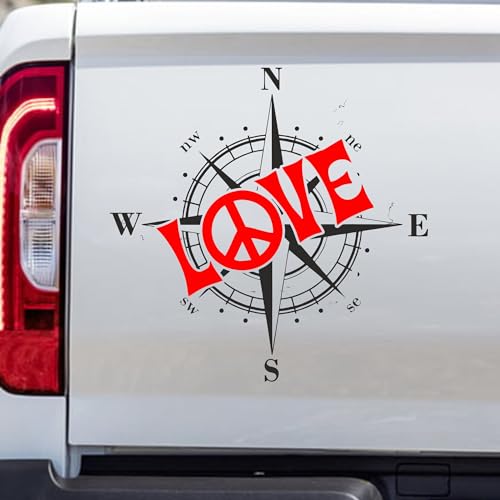 Kompass Love Peace Hippie Frieden Hippies 70`s Flower Power Aufkleber freie Größe&Farbe Auto Camper Wohnmobil Caravan Autoaufkleber Wohnwagen Sticker Kompassrose von Rakelfix