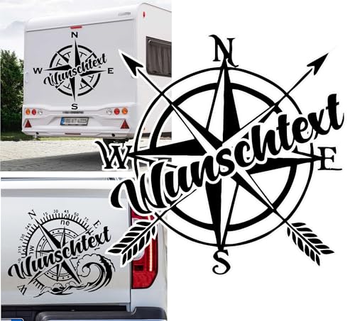 Kompass Wunschtext Aufkleber, 4 verschiedene Kompassrosen zur Auswahl sowie Farbe, Größe und Text anpassbar Sticker Autoaufkleber von Rakelfix