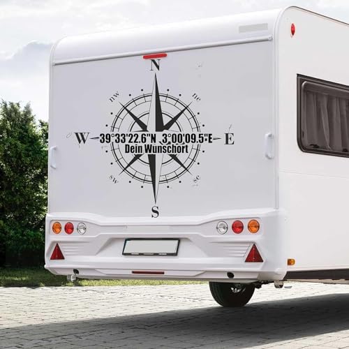 Kompass mit Koordinaten Aufkleber mit oder ohne Wunschort Heimatort Maps Sticker Auto Camper Wohnmobil Caravan Autoaufkleber Wohnwagen von Rakelfix