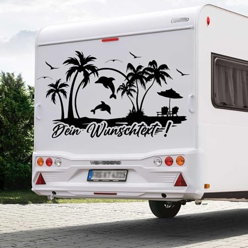 "Urlaub Sonne Delfine Reise Aufkleber" Wunschtext Größe&Farbe wählbar Wohnwagen Wohnmobil Sticker Sonnenuntergang von Rakelfix