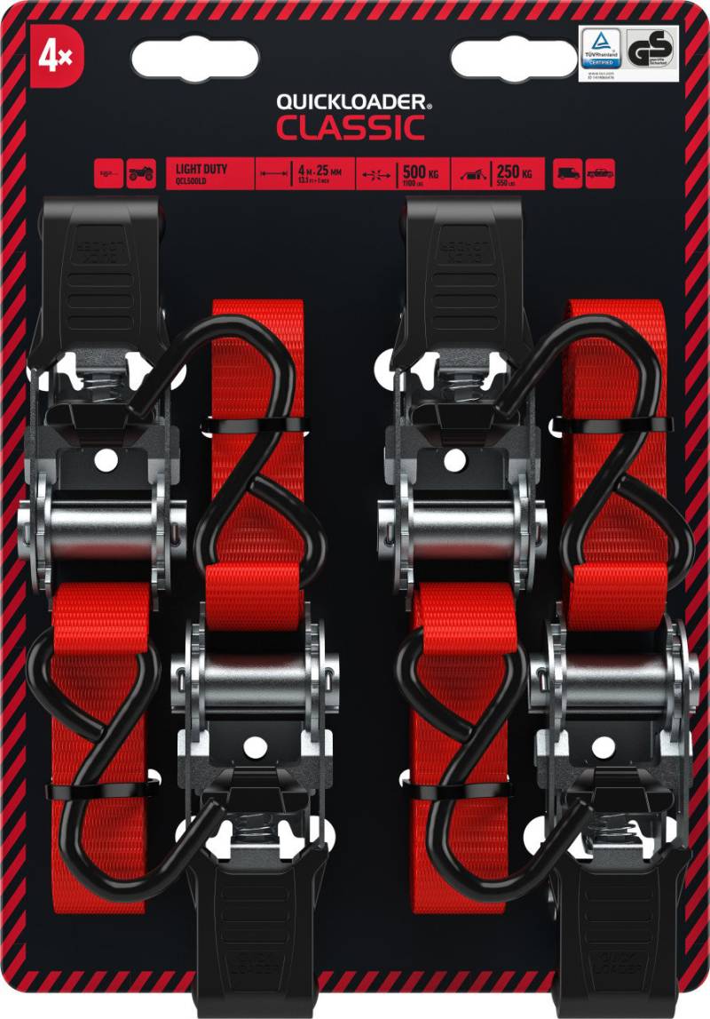 QUICKLOADER® Spanngurt 25 mm x 4 m 4 Stück rot von Rakennuskemia