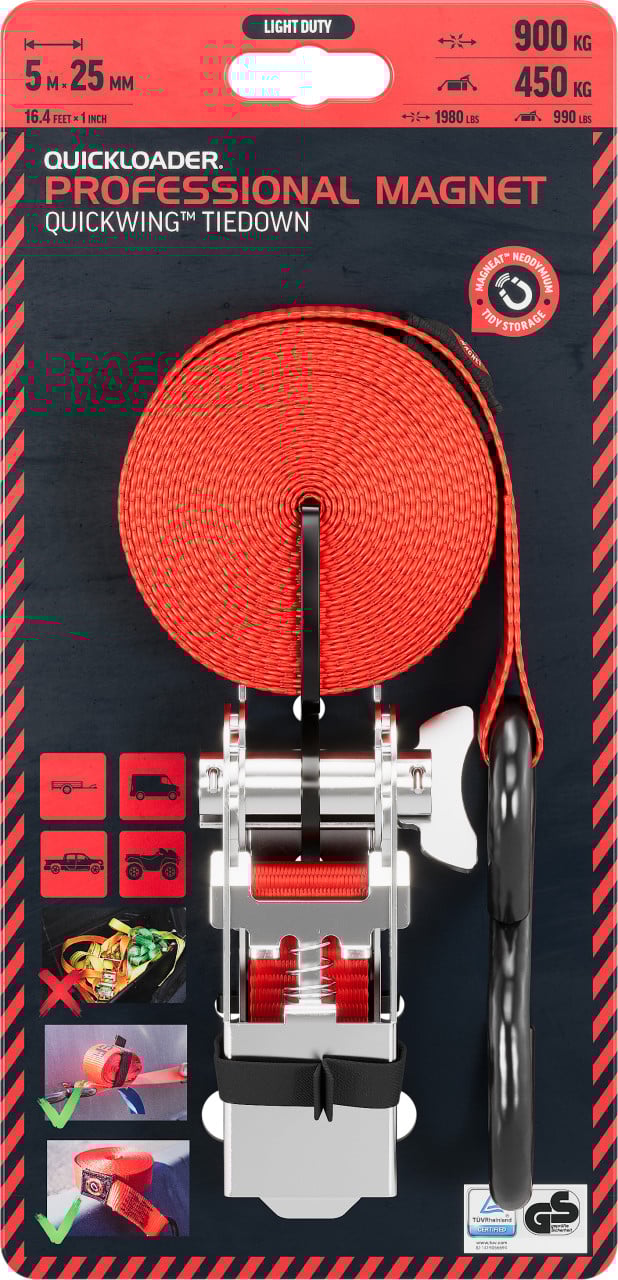 QUICKLOADER® Spanngurt Professionel mit Magnet 25 mm x 5 m 1 Stück rot von Rakennuskemia