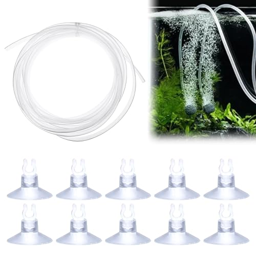 10 Stück Aquarium Saugnapf und 2 m Luftschlauch,Luftpumpenzubehör für Aquarium,Aquarium Luftpumpe Zubehör,Air Luftpumpe Zubehör,Saugnäpfe für Aquarium,Saugnapf Clips Luftschlauch für Gaslieferung von Rakiuty