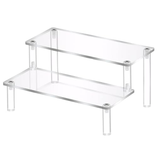 Rakiuty 2 Tier Acryl Display Ständer, Transparente Acryl Display Riser Regal, Tischplatte Organizer, Displayständer für Schrank Vitrine, für Figuren, Schmuck Rakiuty 2 Tier Acryl Display Ständer, Transparente Acryl Display Riser Regal, Tischplatte Organizer, Displayständer für Schrank Vitrine, für Figuren, Schmuck von Rakiuty
