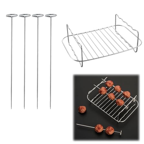 Airfryer Skewer Rack,Mehrzweck 304 Edelstahl Friteuse Grill,Kebab Rack Air Fryer,Air Fryer Rack,Heißluftfritteuse Grillrost,Heißluftfritteuse Gestell mit Spießen,Gitter Für Heißluftfritteuse von Rakiuty