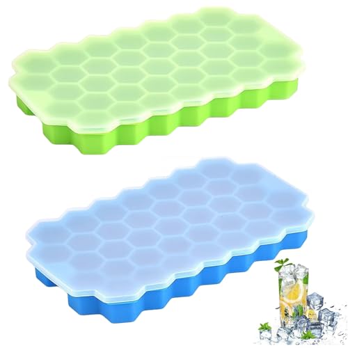 Eiswuerfel Form,Eiswürfelform Silikon,Eiswürfelform mit Deckel,Ice Cube Tray with Lid,Eiswürfelschalen für den Gefrierschrank mit Deckel,Stapelbar Eiswürfelbehälter,Wiederverwendbar von Rakiuty