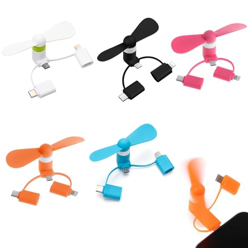 Rakiuty 5 Stücke 3 in 1 Mini-Handy-Ventilator, Handy Ventilator für i-Phone Type-C und Android Handy Mini Ventilator Rakiuty 5 Stücke 3 in 1 Mini-Handy-Ventilator, Handy Ventilator für i-Phone Type-C und Android Handy Mini Ventilator von Rakiuty