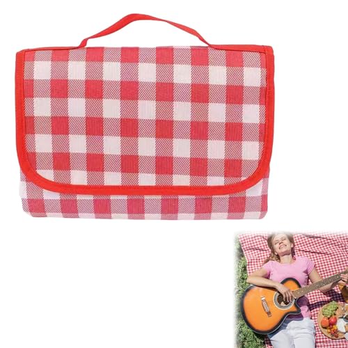 Rakiuty Faltbar Stranddecke Picknick,Decke Picnic Mat Mit Tragegriff für Wandern,Picknickdecke Rot Karier,wasserdichte Sanddichte für Garten,Picknick Matte,Stranddecke Sandfrei Picnic Blanket von Rakiuty