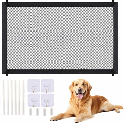 Türschutzgitter Ausziehbar, Treppenschutzgitter, Tragbares Haustiere Türen, Absperrgitter Hund, Türschutzgitter Hund, Hundeschutzgitter, Ohne Bohren, mit 4 Haken und 6 Kunststoffstützen, 110 x 72 cm von Rakiuty