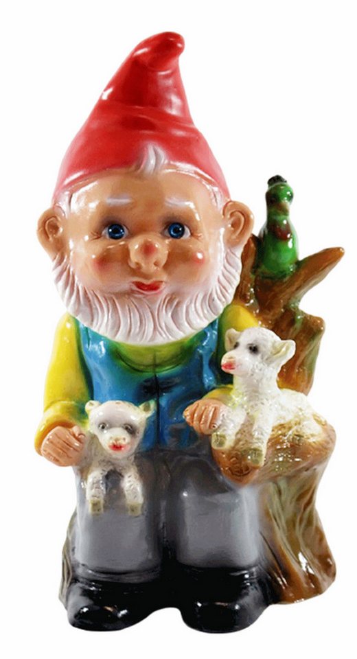 Rakso Oskar Schneider GmbH Gartenzwerg Deko Figur Zwerg H 30 cm Gartenzwerg mit 2 Lämmern und Papagei stehend von Rakso Oskar Schneider GmbH