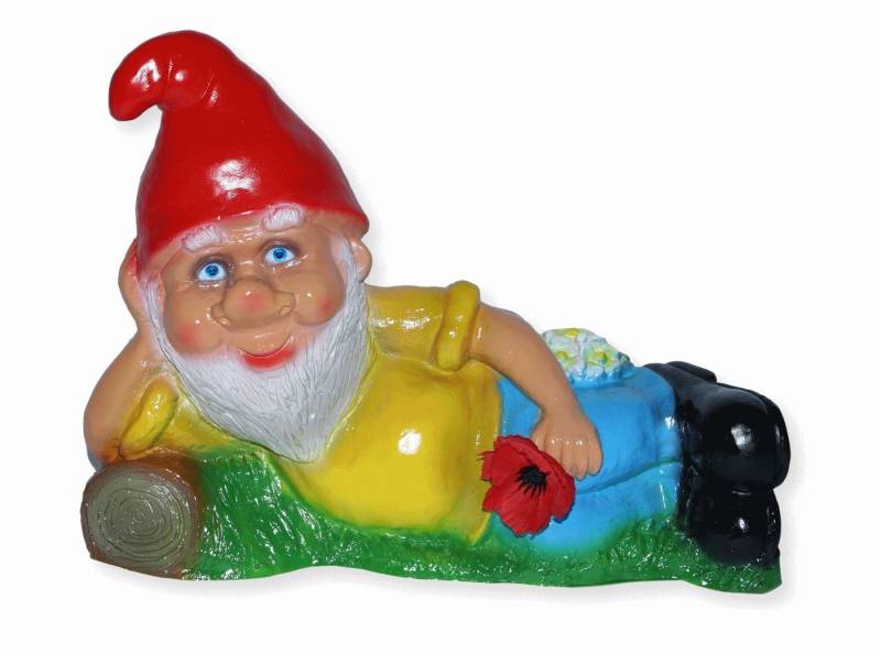 Rakso Oskar Schneider GmbH Gartenzwerg Deko Figur lustiger Zwerg H 21 cm Spaß Gartenzwerg liegend mit Blume von Rakso Oskar Schneider GmbH