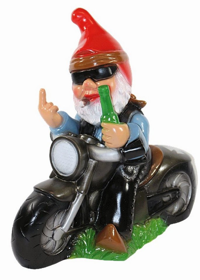 Rakso Oskar Schneider GmbH Gartenzwerg Gartenzwerg Deko Zwerg Biker auf Motorrad mit Stinkefinger H 33 cm von Rakso Oskar Schneider GmbH