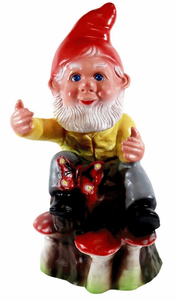 Rakso Oskar Schneider GmbH Gartenzwerg Gartenzwerg auf Baumstamm mit Schmetterling und Pilzen sitzend H 36 cm von Rakso Oskar Schneider GmbH