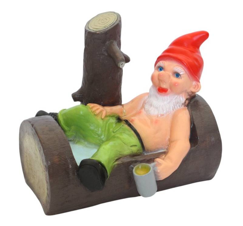 Rakso Oskar Schneider GmbH Gartenzwerg Lustiger Gartenzwerg im Baumstamm H 26 cm Wasserspeierfigur ohne Pumpe von Rakso Oskar Schneider GmbH
