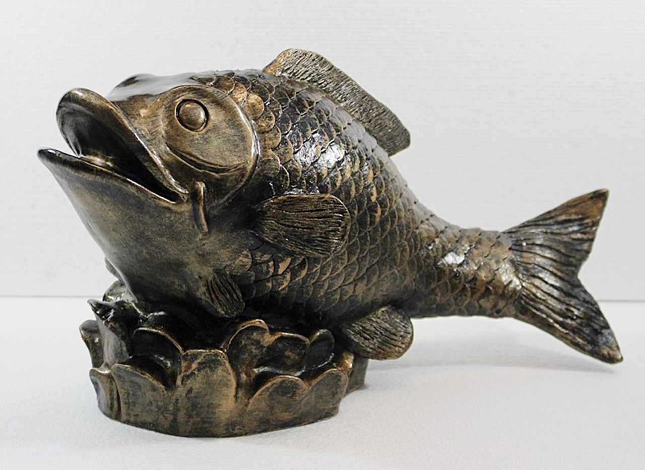 Deko Figur Fisch Kanari Gartenfigur H 23 cm Teichfigur Kupfer-Antik aus Kunststoff von Rakso