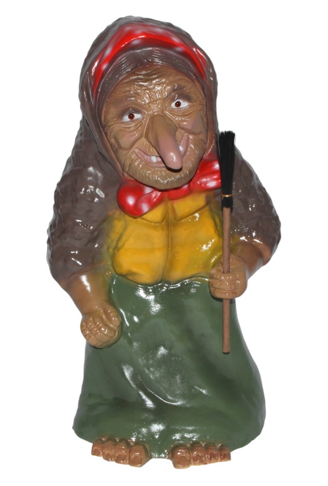 Deko Figur Hexe stehend mit Besen H 40 cm mit Scherz Bewegungsmelder Pfiff Ha-ha-ha Dekofigur von Rakso