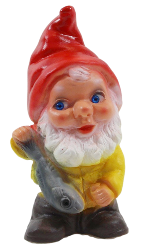 Deko Figur Zwerg H 19 cm Gartenzwerg mit Fisch stehend Gartenfigur aus Kunststoff von Rakso