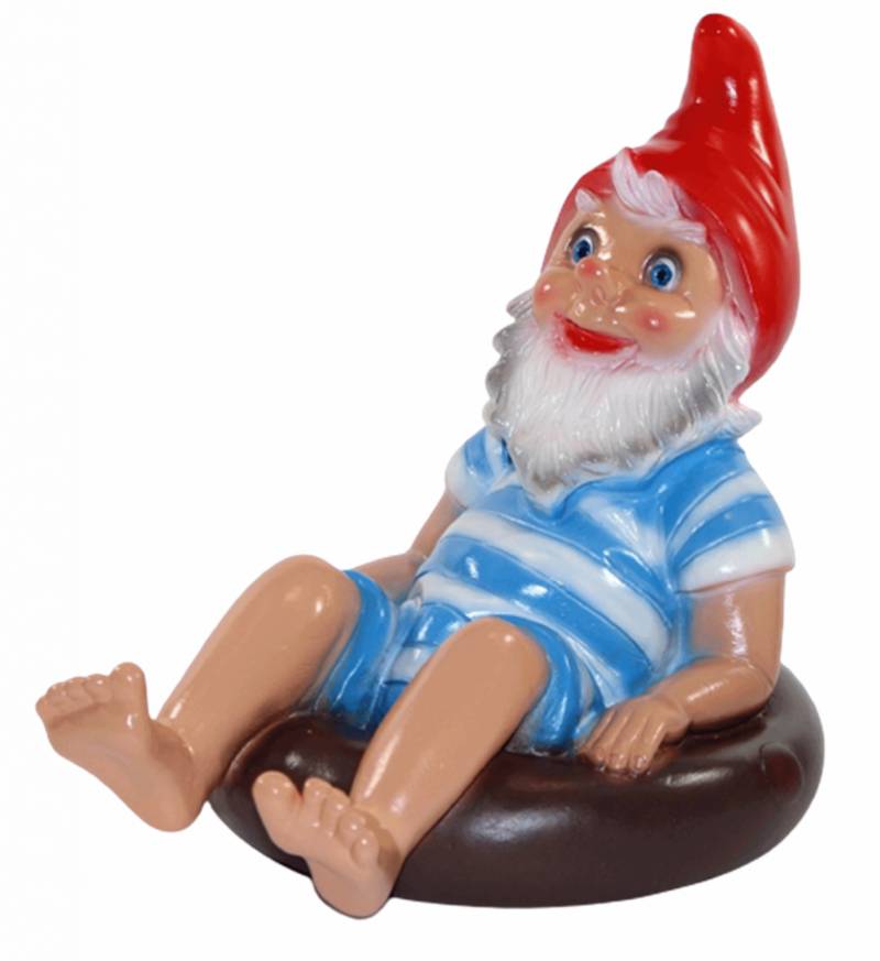 Deko Figur Zwerg H 28 cm Gartenzwerg im Rettungsring sitzend Gartenfigur aus Kunststoff von Rakso