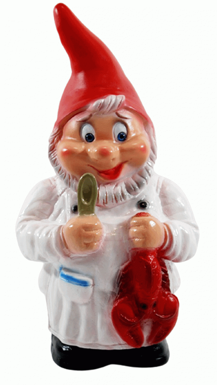 Deko Figur Zwerg H 30 cm Gartenzwerg Koch mit Hummer Gartenfigur stehend aus Kunststoff von Rakso
