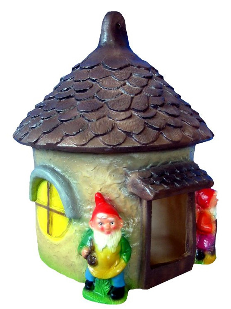 Deko Figur Zwergenhaus mit 2 Zwergen H 31 cm Gartenfigur auch als Vogel- Futterhaus nutzbar von Rakso