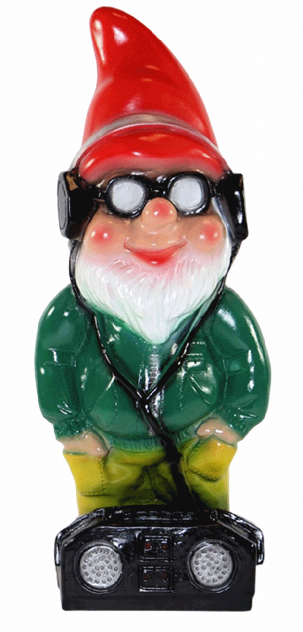 Deko Figur lustiger Zwerg H 33 cm Spaß Gartenzwerg mit Brille und Radio Gartenfigur aus Kunststoff von Rakso