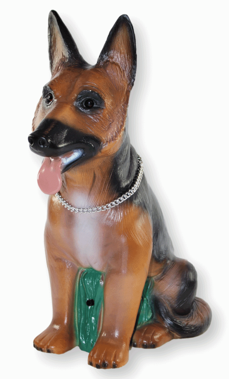 Deko Garten Figur Dekofigur Gartenfigur Tierfigur Hund mit Scherz Bewegungsmelder Kunststoff H 40 cm von Rakso