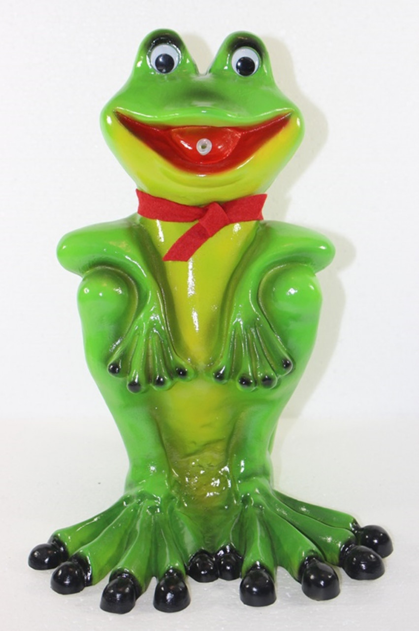 Deko Garten Figur Gartenfigur Teichfigur Frosch mit Schal sitzend Wasserspeier aus Kunststoff H 32cm von Rakso