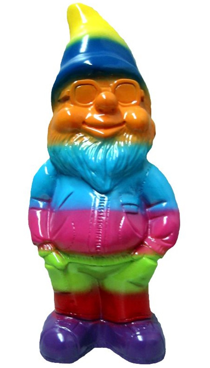 Figur lustiger Zwerg H 34 cm Spaß Gartenzwerg mit Brille Regenbogen Pride Gartenfigur Kunststoff von Rakso