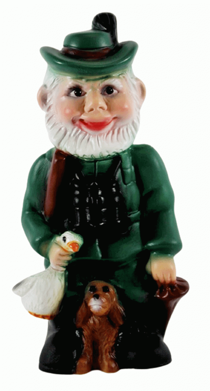 Gartenzwerg Deko Garten Figur Zwerg Förster mit Hund und Gans stehend aus Kunststoff H 21 cm von Rakso