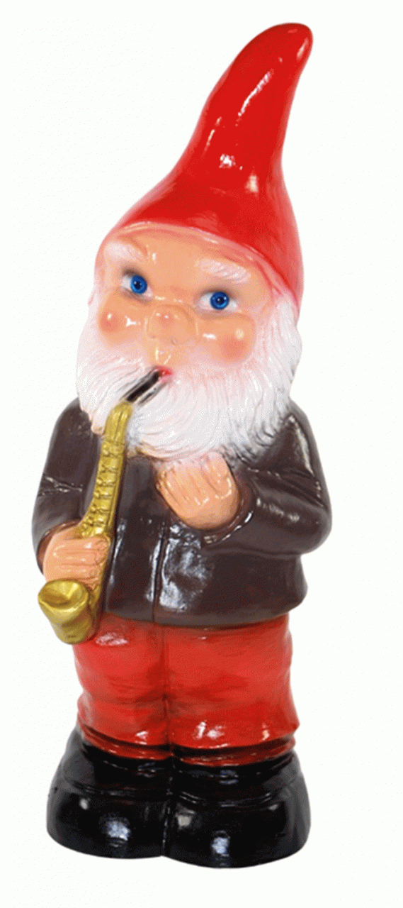 Gartenzwerg Deko Garten Figur Zwerg Musiker mit Saxophon stehend aus Kunststoff Höhe 35 cm von Rakso