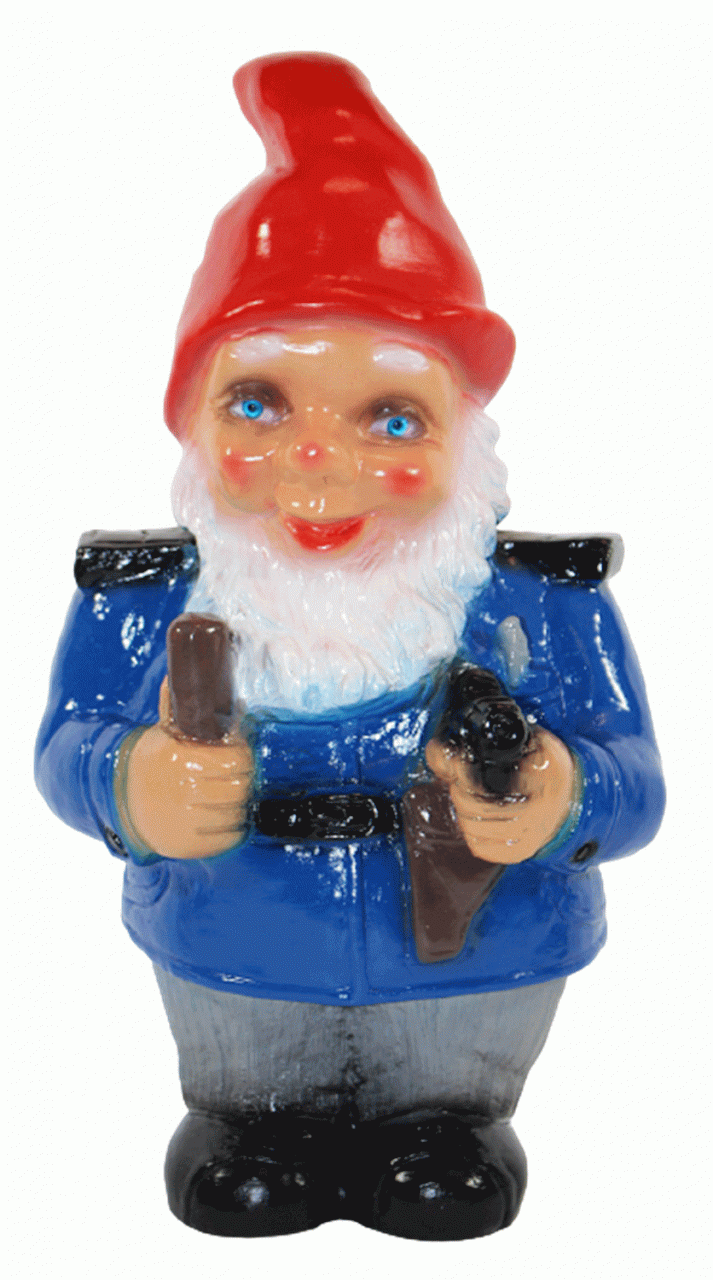 Gartenzwerg Deko Garten Figur Zwerg Polizist stehend mit Pistole und Knüppel aus Kunststoff H 32 cm von Rakso