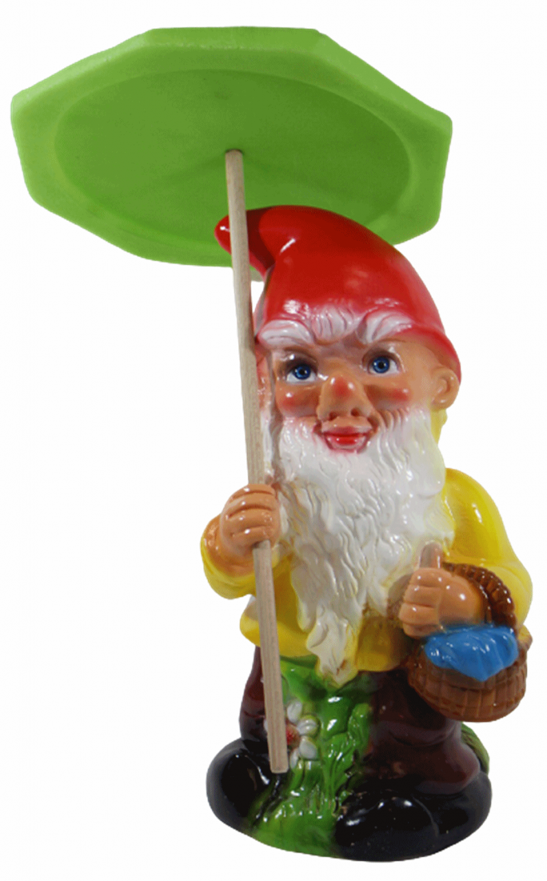 Gartenzwerg Deko Garten Figur Zwerg stehend mit Schirm und Korb aus Kunststoff H 37 cm von Rakso