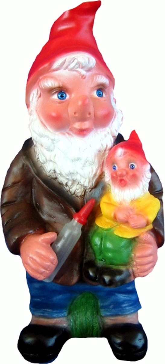Gartenzwerg Vater mit Sohn Figur Zwerg stehend H 37 cm Deko Zwerg mit Baby und Milchflasche von Rakso