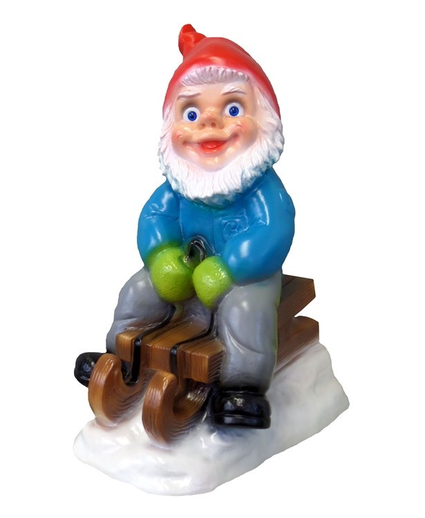 Gartenzwerg auf Schlitten Figur Zwerg H 33 cm Winterdekoration Winter Deko aus Kunststoff von Rakso