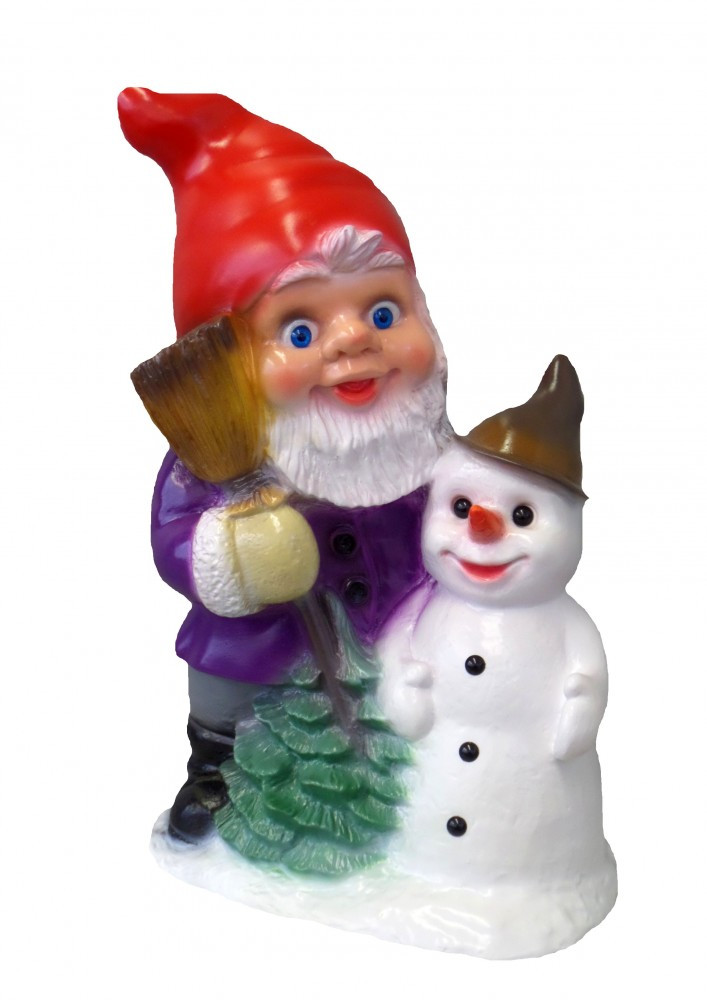 Gartenzwerg mit Schneemann Figur Zwerg H 33 cm Winterdeko Winterdekoration aus Kunststoff von Rakso