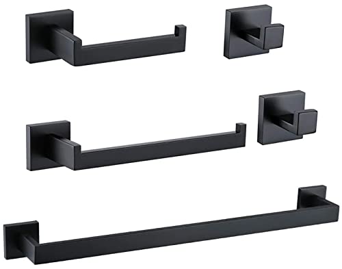 Ralbay Badetuch Bar Premium Edelstahl 5 Stück Badezimmer Hardware Zubehör Set Wandmontage Handtuchstange Set Matt Schwarz von Ralbay