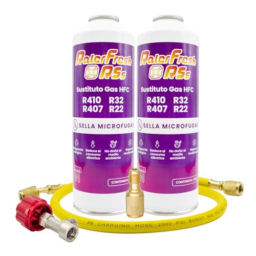 Organisches Kältemittel für Klimaanlagen Typ Split Ralerfresh RS entspricht 950 g, Ersatz für Gas R410, R32, R407 und R22 (2 Flaschen 230g + Schlauch + Schlüssel) von Ralertreik