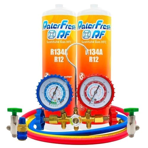 Ralerfresh RF organisches Kühlgas für Klimaanlagen, ersetzt 1000 g R134a und R12 Gase (2 Flaschen + Manometer R134 + Stecker) von Ralertreik