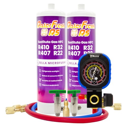 Ralerfresh RS Kühlgas, Ersatz für R410, R32, R407 und R22 Kühlmittel für Klimaanlagen, Typ Split (2 Flaschen + Manometer RF31 + Adapter) von Ralertreik