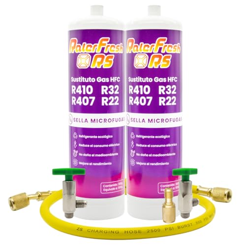 Ralerfresh RS Kühlgas, Ersatz für R410, R32, R407 und R22 Kühlmittel für Split-Klimaanlage (2 Flaschen + Schlauch + Adapter) von Ralertreik