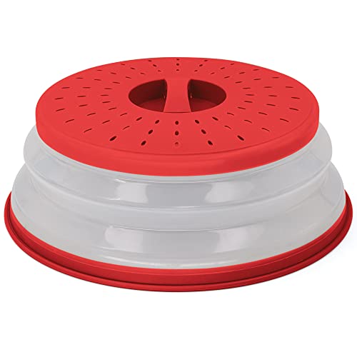 Faltbare Mikrowellen-Spritzerabdeckungen für Lebensmittel, Mikrowelle, leicht zu greifender Deckel und Lebensmittelsieb, BPA-frei und spülmaschinenfest, 26,7 cm, Rot – von RamPro von Ram-Pro