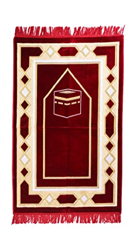 Gebetsteppich für den Islamischen Muslim – Ramadan Geschenk – Janamaz Sajjadah – Namaz Seccade Prayer Mat – hergestellt in der Türkei (Rot) von Ramadan24