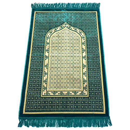 Ramadan24 Grün Gebetsteppich/Islamischer Teppich für unterwegs Muster Namaz Seccade muslimische Männer, Frauen und Kinder (Grün) von Ramadan24