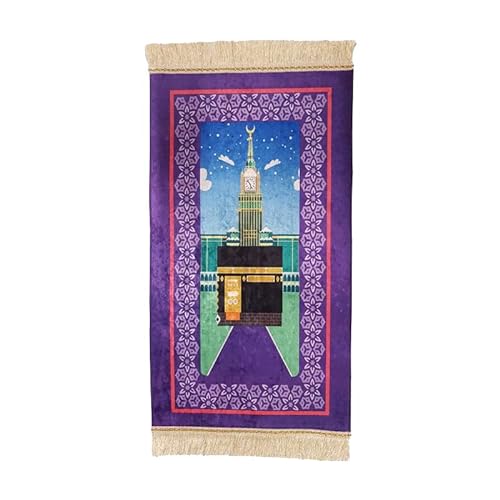 Ramadan24 Kinder Gebetsteppich │Glänzend Kinder Kleiner Teppich │ Saccad Kaaba Motiv │90x50 cm (Lila) von Ramadan24