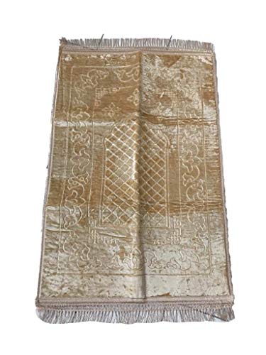 Ramadan24 Gebetsteppich Islamische Gebetsmatte- Muslim Gebet Teppich Gepolstert Dicke Weiche Seccade Waschbar Namaz mit Islam Orient Muster rutschfest 80 X 120 cm (Beige) von Ramadan24