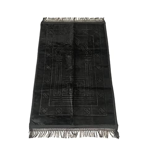 Ramadan24 Gebetsteppich Islamische Gebetsmatte- Muslim Gebet Teppich Gepolstert Dicke Weiche Seccade Waschbar Namaz mit Islam Orient Muster rutschfest 80 X 120 cm (Schwarz) von Ramadan24